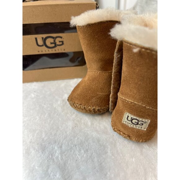 UGG Caden Baby Boots Booties Chestnut Brown Suede Shearling Infant 6-12M Sz 2/3 - Picture 5 of 11